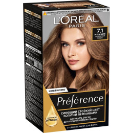 Стійка гель-фарба для волосся LOreal Paris Recital Preference 7.1 Попелясто-русявий 174 мл