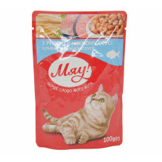 Вологий корм Мяу! для дорослих котів зі смаком риби в ніжному соусі 100 г