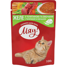 Вологий корм Мяу! для дорослих котів желе з телятиною та овочами 100 г