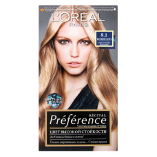 Стійка гель-фарба для волосся LOreal Paris Recital Preference 8.1 - Світло-русявий попелястий 174 мл