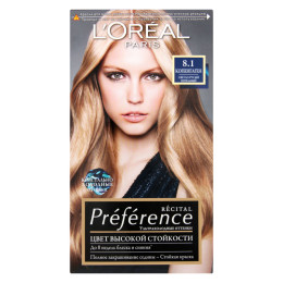 Стійка гель-фарба для волосся LOreal Paris Recital Preference 8.1 - Світло-русявий попелястий 174 мл