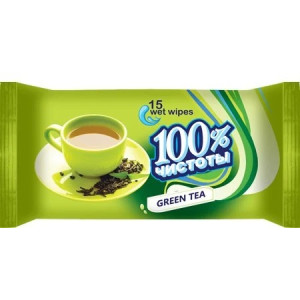 Вологі серветки 100% Чистоти Зелений чай 15 шт
