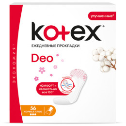 Щоденні гігієнічні прокладки Kotex Normal Plus Deo 56 шт