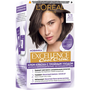 Стійка фарба для волосся L'Oreal Paris Excellence Cool Creme 5.11 Ультрапепельний світло-каштановий 192 мл