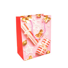 Пакет подарунковий Новорічний 18*23*10 SM5888S Рожевий Прикраси